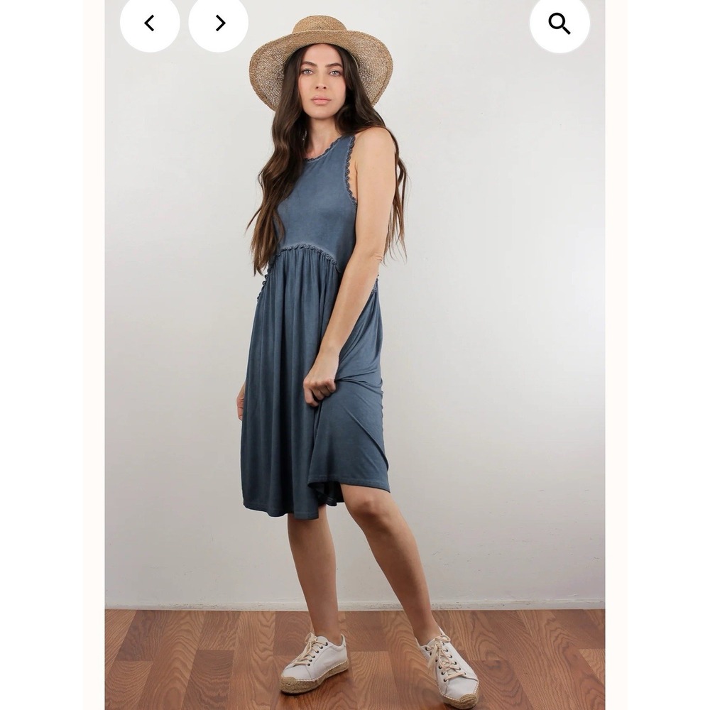 POL Beckah‎ Dress Midnight Dusty Blue Boho Dress Zipper Size M